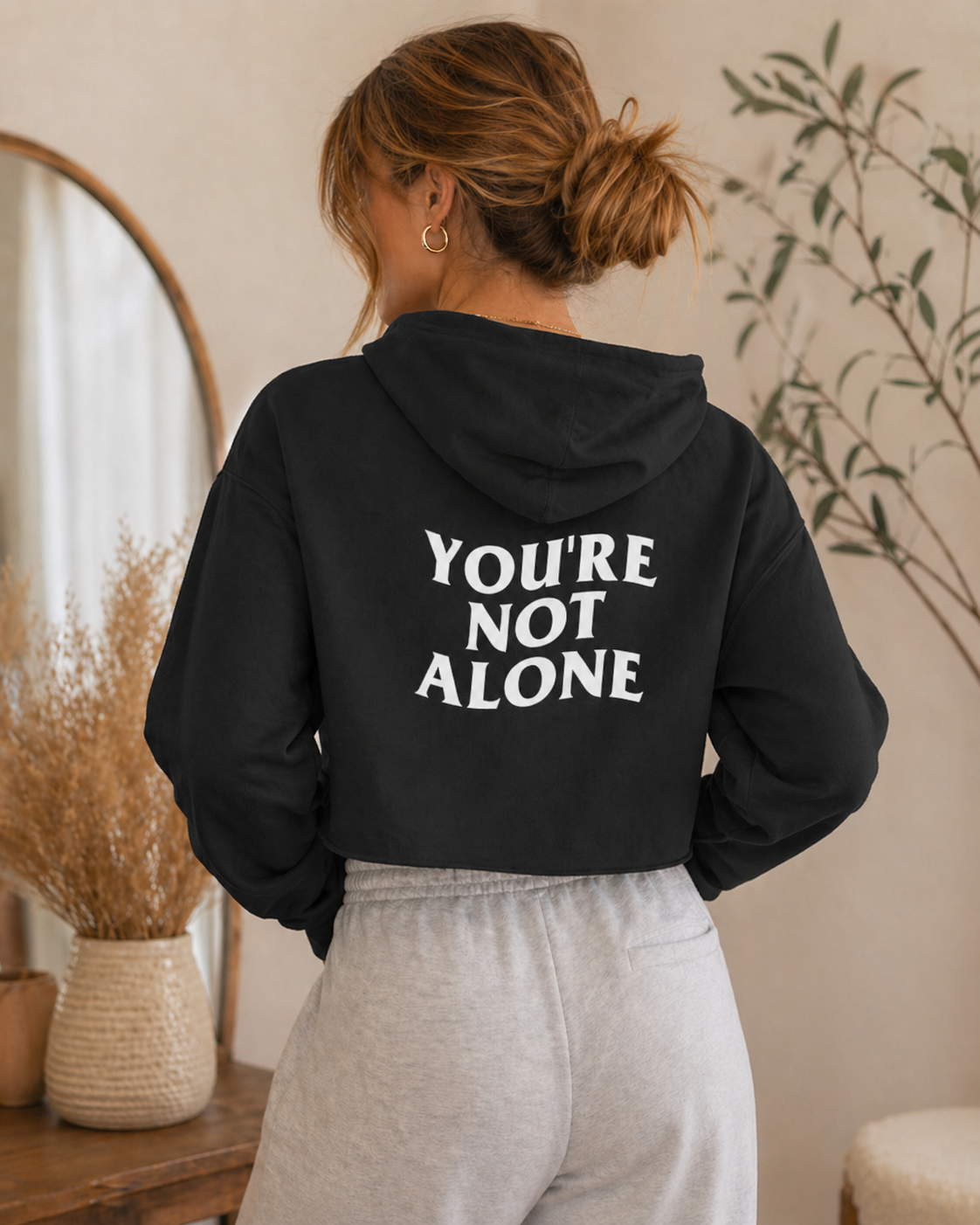 YNA WAVE CROPPED HOODIE - BLACK