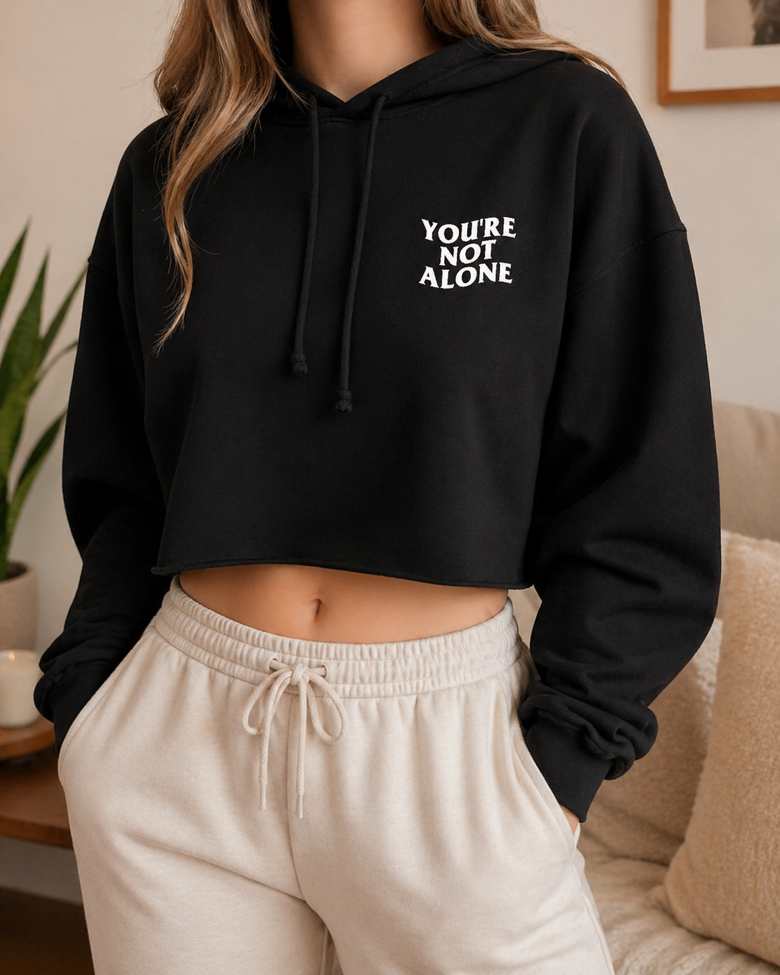 YNA WAVE CROPPED HOODIE - BLACK