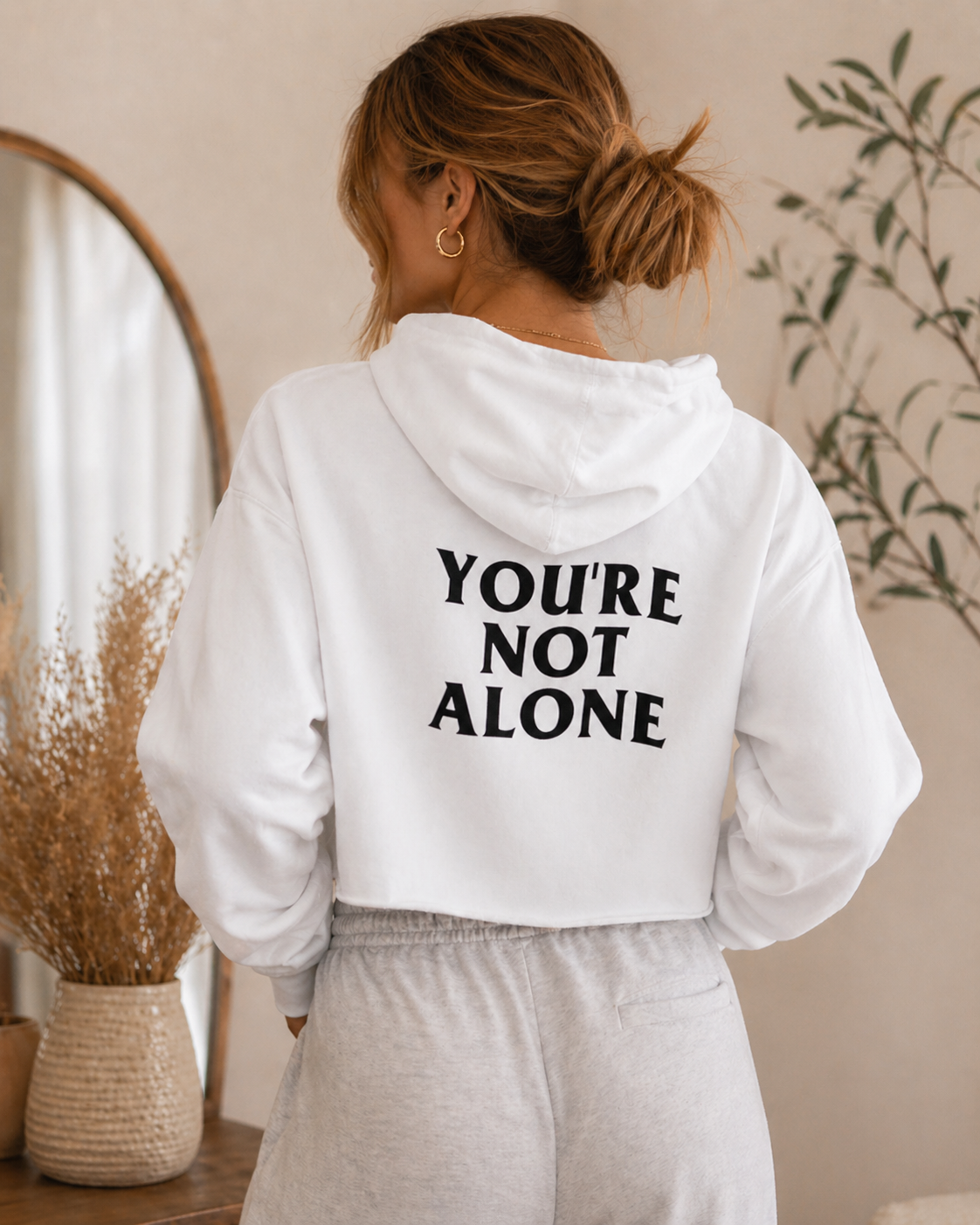 YNA FLOWER & WAVE CROPPED HOODIE - WHITE